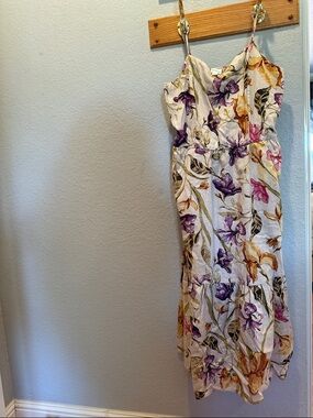 Forcynthia Floral Spaghetti-Strap Maxi Dress with Purple & Yellow Blooms